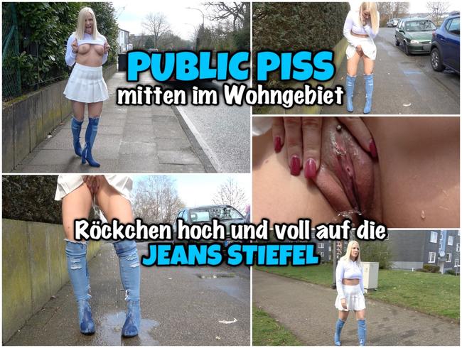 PUBLIC PISS im Wohngebiet | Voll auf die JEANS STIEFEL gepisst